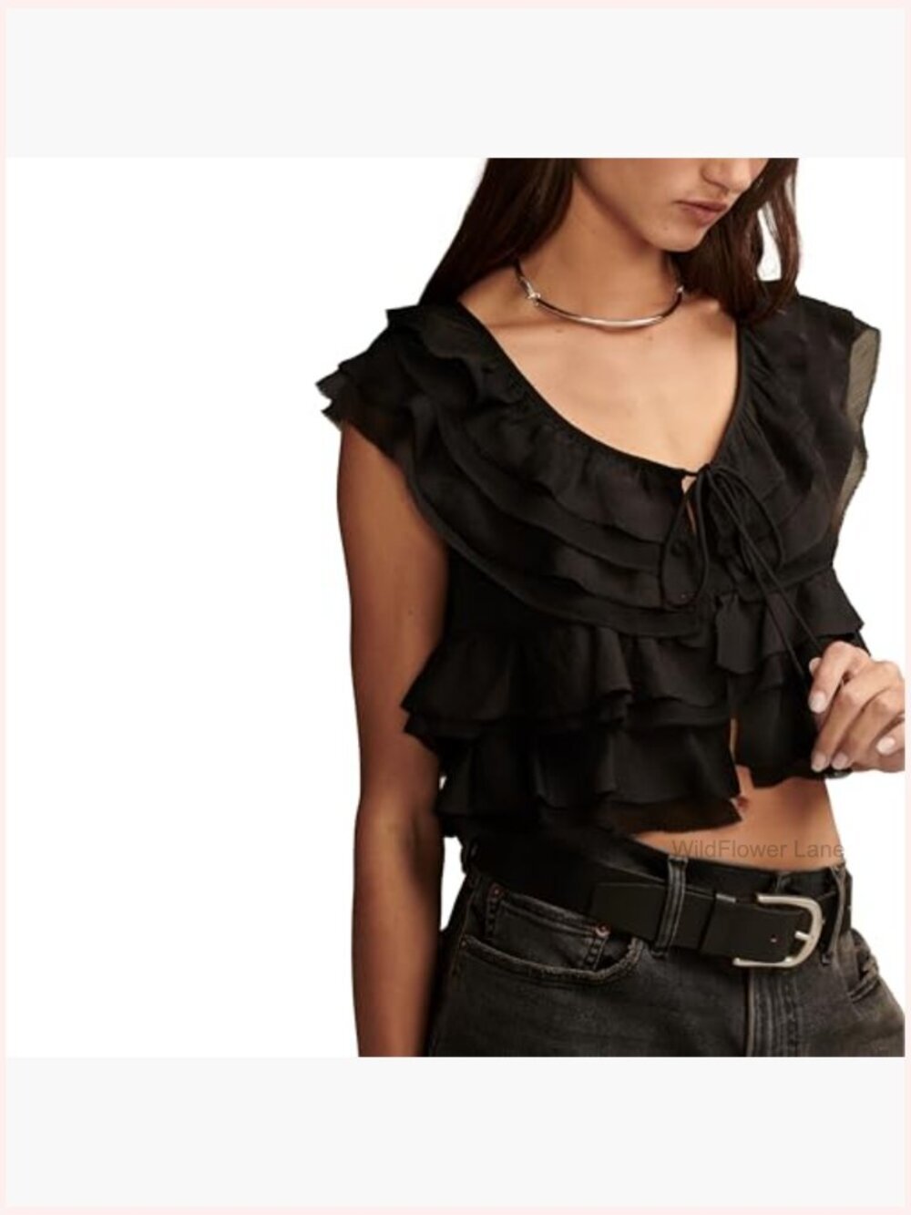 Scoop Neck Sleeveless Ruffle Tank Top with Ruffle Back - Picture 4 of 5